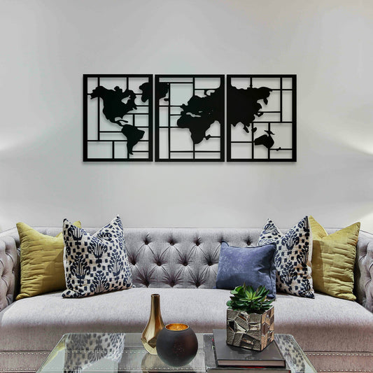 Global Canvas | World Map Wooden Wall Art | Travel-Inspired Wall Décor | Modern MDF Wood Hanging for Home, Office & Study Room