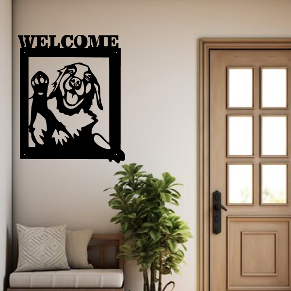 Cheerful Welcome Dog | Adorable Pet-Themed Wooden Wall Art | Dog Lover’s Home Décor | Cute Puppy Wall Hanging for Entryway, Living Room & Office