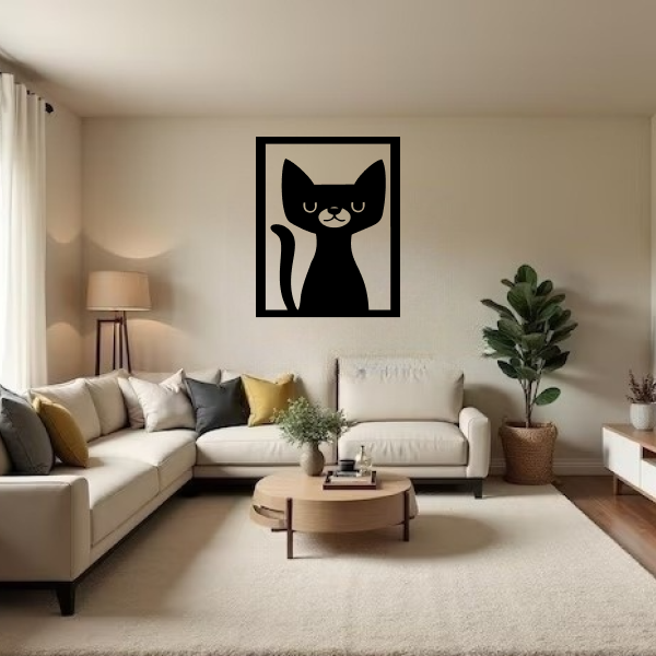 Kitty | Adorable Cat Wooden Wall Art | Feline-Inspired Wall Hanging | Cute & Elegant Home Décor for Cat Lovers