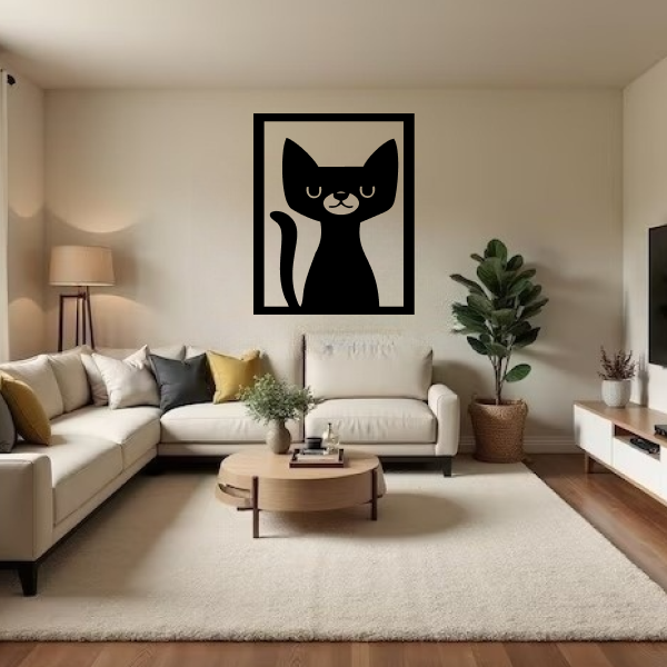 Kitty | Adorable Cat Wooden Wall Art | Feline-Inspired Wall Hanging | Cute & Elegant Home Décor for Cat Lovers