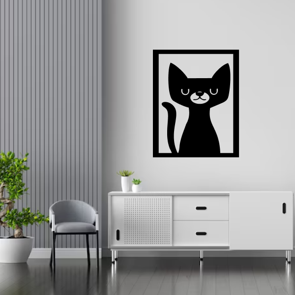 Kitty | Adorable Cat Wooden Wall Art | Feline-Inspired Wall Hanging | Cute & Elegant Home Décor for Cat Lovers