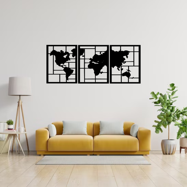 Global Canvas | World Map Wooden Wall Art | Travel-Inspired Wall Décor | Modern MDF Wood Hanging for Home, Office & Study Room