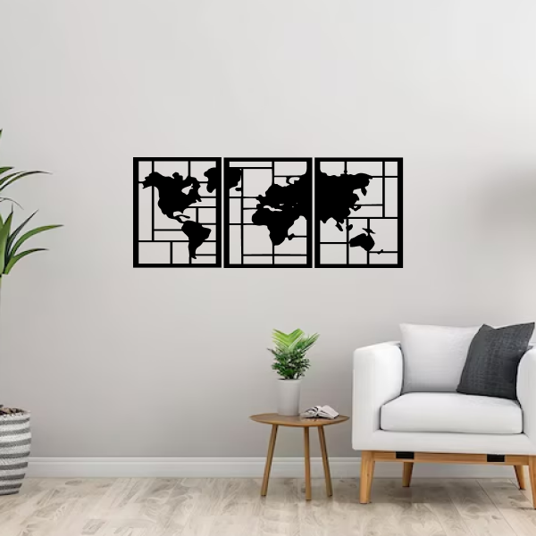 Global Canvas | World Map Wooden Wall Art | Travel-Inspired Wall Décor | Modern MDF Wood Hanging for Home, Office & Study Room