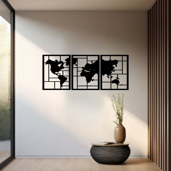 Global Canvas | World Map Wooden Wall Art | Travel-Inspired Wall Décor | Modern MDF Wood Hanging for Home, Office & Study Room
