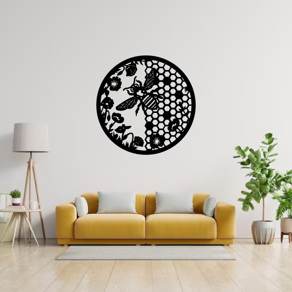 Sweet Honey Haven | Bee-Themed Wooden Wall Art | Nature-Inspired Wall Hanging | Modern Honeycomb Décor for Home & Office