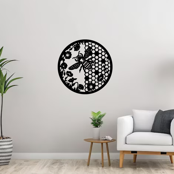 Sweet Honey Haven | Bee-Themed Wooden Wall Art | Nature-Inspired Wall Hanging | Modern Honeycomb Décor for Home & Office