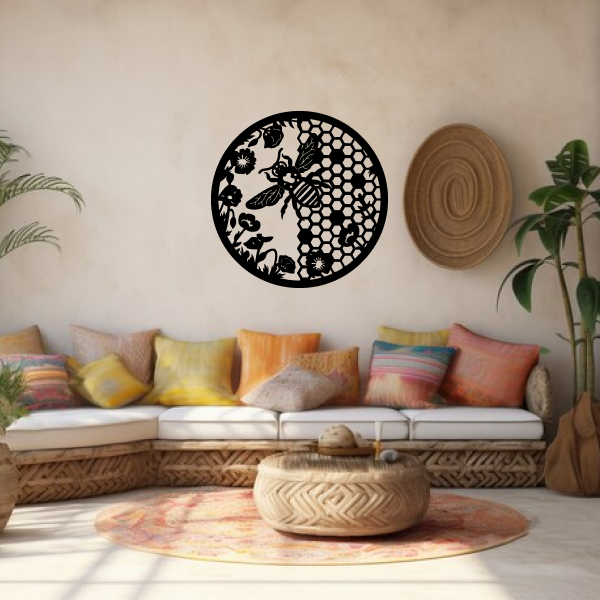 Sweet Honey Haven | Bee-Themed Wooden Wall Art | Nature-Inspired Wall Hanging | Modern Honeycomb Décor for Home & Office