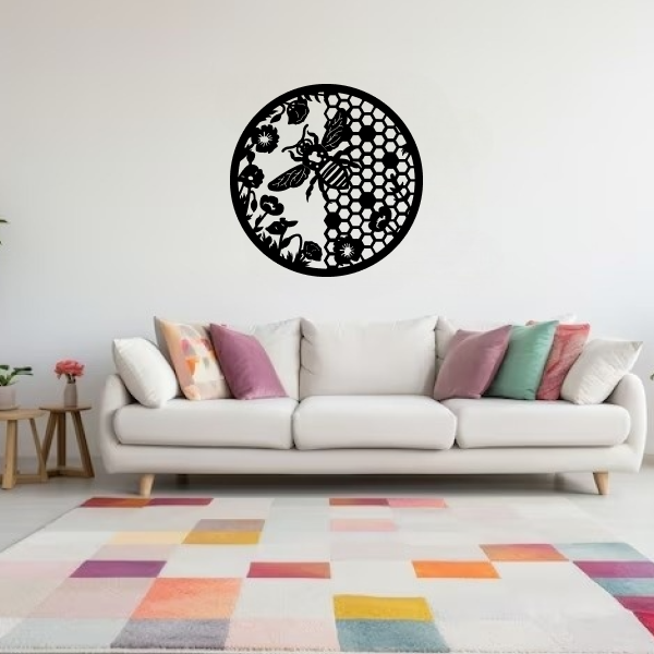 Sweet Honey Haven | Bee-Themed Wooden Wall Art | Nature-Inspired Wall Hanging | Modern Honeycomb Décor for Home & Office