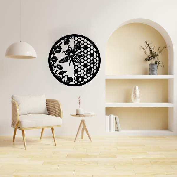 Sweet Honey Haven | Bee-Themed Wooden Wall Art | Nature-Inspired Wall Hanging | Modern Honeycomb Décor for Home & Office