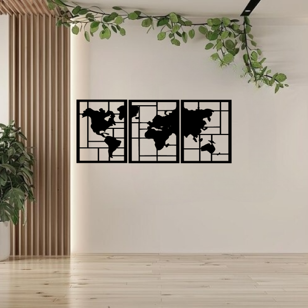 Global Canvas | World Map Wooden Wall Art | Travel-Inspired Wall Décor | Modern MDF Wood Hanging for Home, Office & Study Room