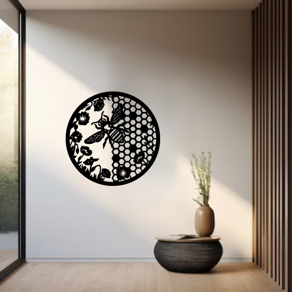 Sweet Honey Haven | Bee-Themed Wooden Wall Art | Nature-Inspired Wall Hanging | Modern Honeycomb Décor for Home & Office
